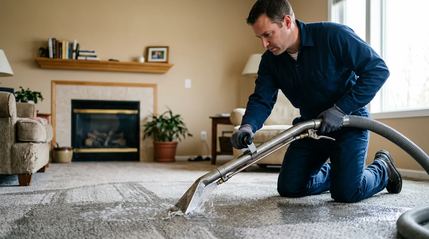 Water damage restoration technician working near Essex, VT